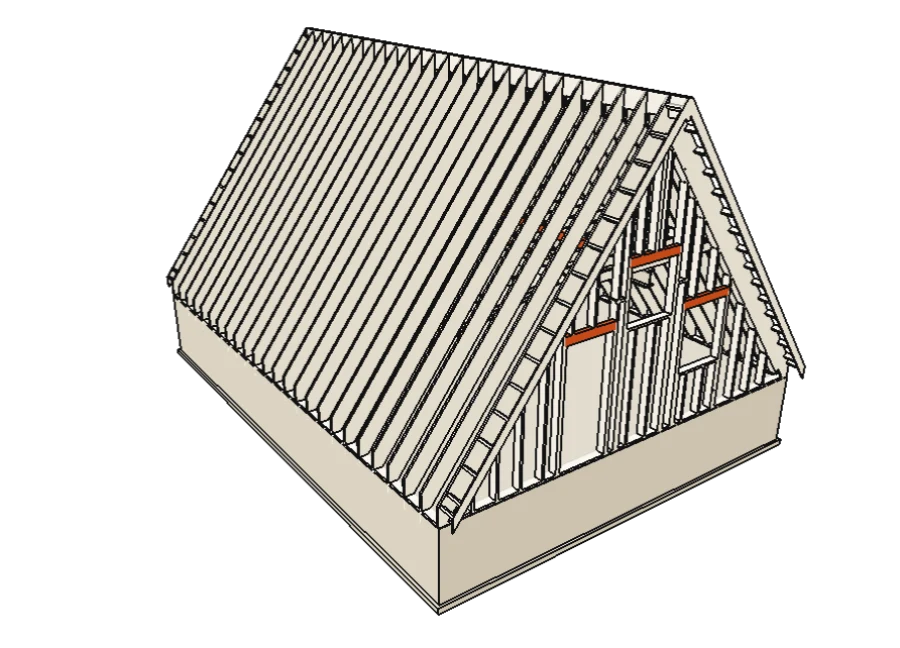 A 24 by 32 foot A-frame cabin, framed